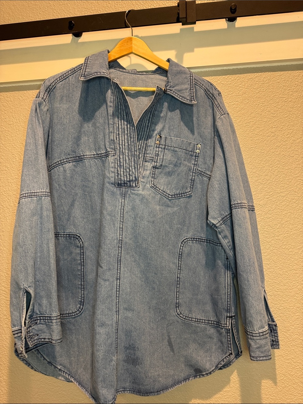 Light Blue Denim Pullover Shirt - Women